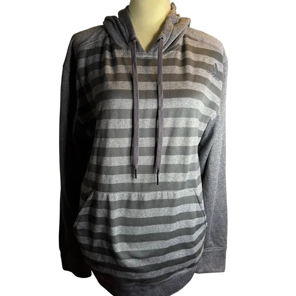 Adidas Vintage ClimaWarm Striped Hoodie Sweatshirt, Gray, Men's Size Large